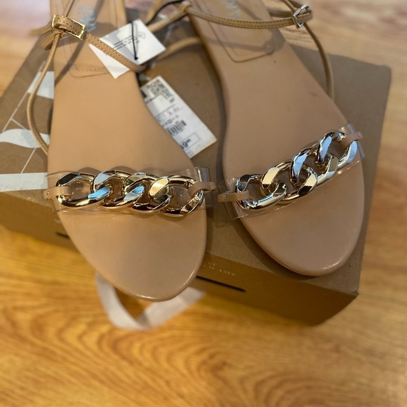 ZARA WOMEN CHAIN TRIM LOW HEELED SANDALS Beige SIZE US9/40 NEW With TAGS - Picture 3 of 9